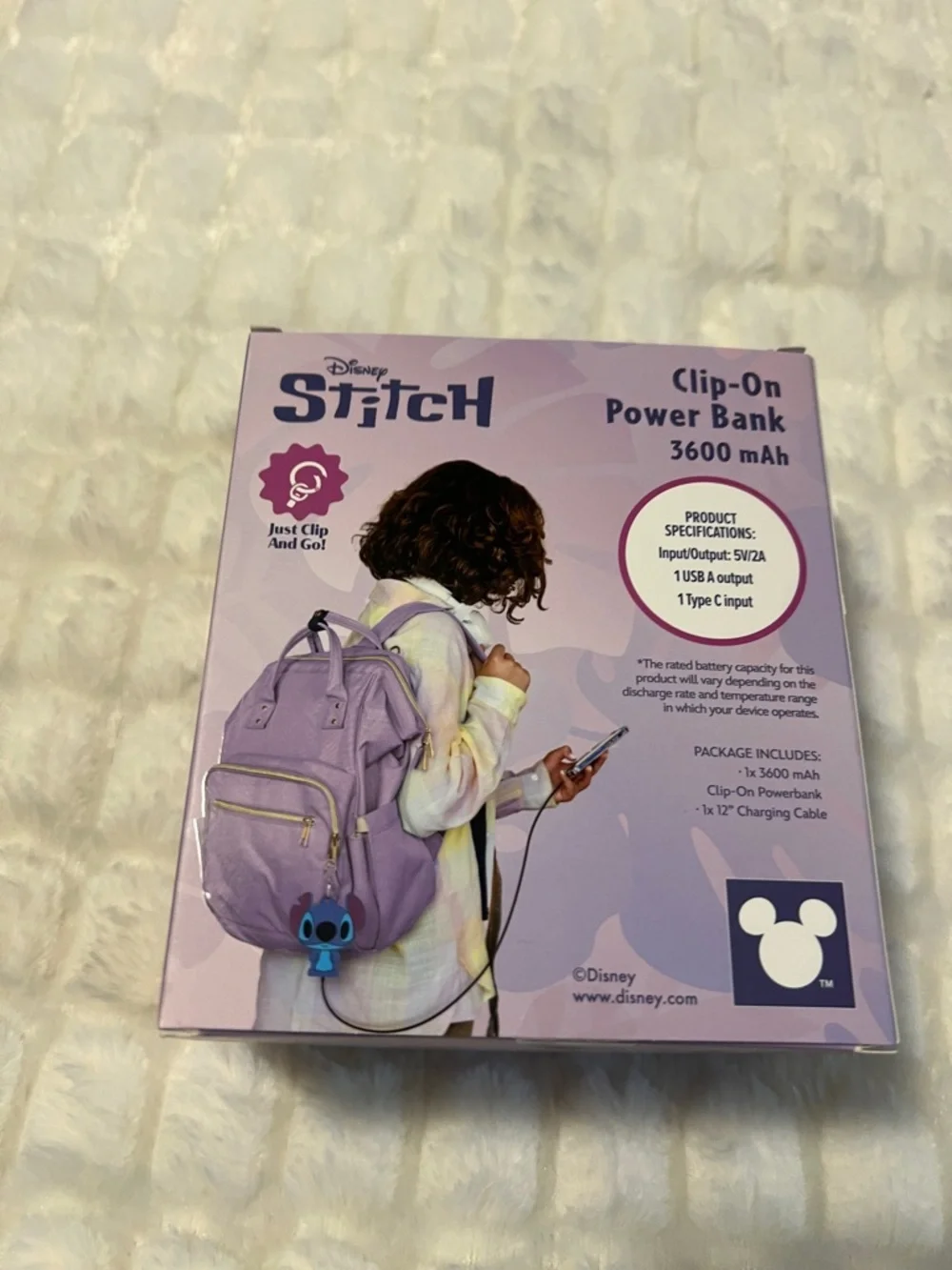 Disney Stitch Clip-On Power Bank in Blue and Purple